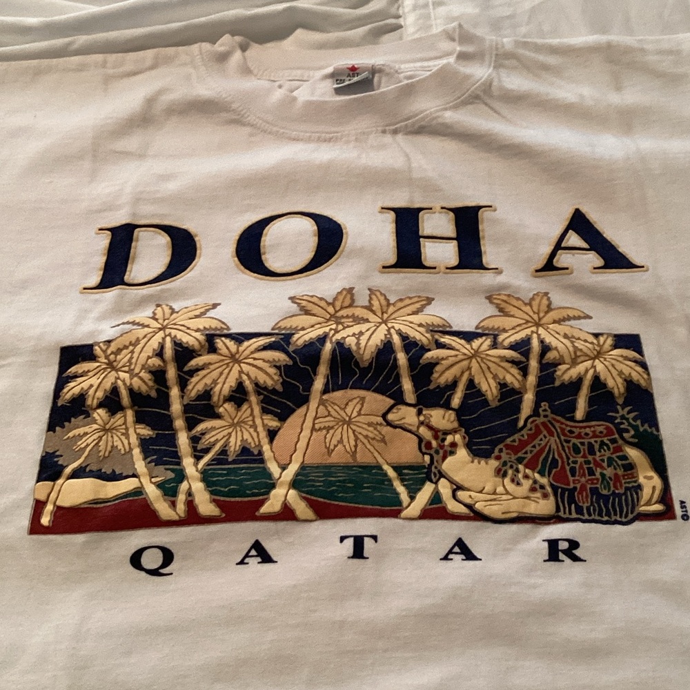 DOHA Qatar Graphic Sweatshirt - White with Navy & Gold Print